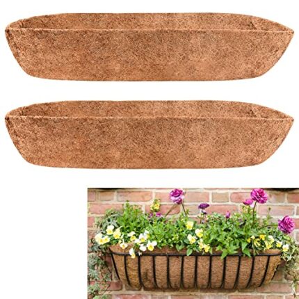 FORMIZON Wall-mounted Coco Liner Trough, 2 Pcs 36 Inch Hanging Basket Coco Liner, Outdoor Planter Liners, Natural Plant Fibres Liner, Coconut Fib