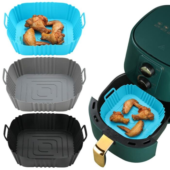 3PCS Silicone Air Fryer Liner 7.7Inch Air Fryer Silicone Basket Pot Reusable Non-Stick Waterproof Airfryer Baking Mould Food Grade Air Fryer Sili