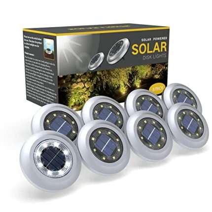 Torchtree 2023 Upgraded Solar Lights Outdoor Garden, 8 Pack Solar Ground Lights, Disk Lights Decking Lights Solar Powered for Lawn Pathway Yard L