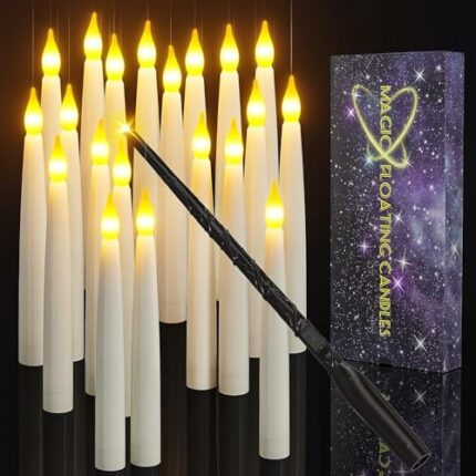 PChero Floating Candles with Wand Remote, 20pcs LED Flameless Flickering Taper Candles Battery Operated Harry Potter Floating Candles for Hallowe