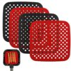 4 Pcs Reusable Air Fryer Liners, AIFUDA 8.5 inch Square Silicone Mats for Air Fryer Baking Steaming Cooking (Red+Black)