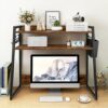ELITEROO Dorm Desk Hutch, Wood Desk Bookshelf for Computer Desk, 2-Tier Desk Shelf Dorm with Pen Holder and Hooks, Classic Rustic Desk Top Shelf