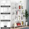 armocity Bookshelf 5 Tier Tall Industrial Bookcase Wood Metal Frame Standing Book Shelf, Display Bookshelves Storage Organizer for Bedroom Living