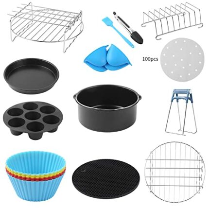 ZENMAG 8 Inch 13 pcs Air Fryer Accessory Set Suitable for Cosori Ninja Salter Tefal 4.2L—5.5L, Philips 6.2L-7L, Tower 5L—5.7L, Set of 13 Includin