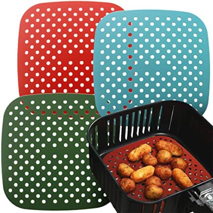 Reusable Silicone Air Fryer Liner by Linda’s Essentials (3 Pack) - Non Stick and Easy Clean Air Fryer Silicone Liner, Airfryer Accessories, Inclu