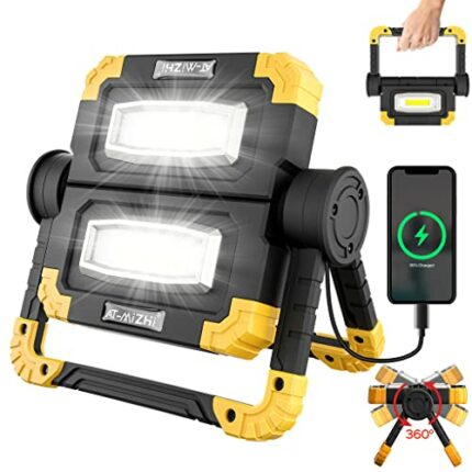 Rechargeable Work Light with 360° Rotation - Folding LED Floodlight 20W, Portable Waterproof Spotlight for Car Repairing, Camping, Hiking, Emerge
