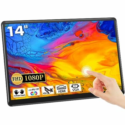 CUIUIC 14" Touchscreen Monitor, USB-C+HDMI+VGA FHD 1920x1080 IPS HDR 100% sRGB 60Hz 10-Point Touch Display with Speakers and VESA for Laptop/Mini