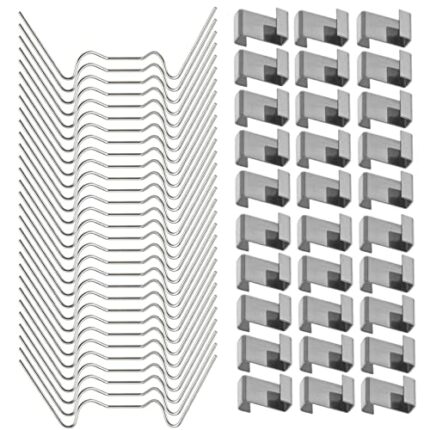 HONGCI 100Pcs Greenhouse Clips for Glass,Stainless Steel Greenhouse Window Clips Glass Pane Fixings Clips(50 Greenhouse Glazing W Wire Clips & 50