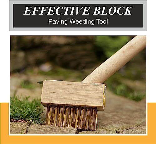 KANTA PATIO WEED WIRE BRUSH BROOM BLOCK PAVING GARDEN WEED SCRAPER BRUSH WOODEN HANDLE 30cm