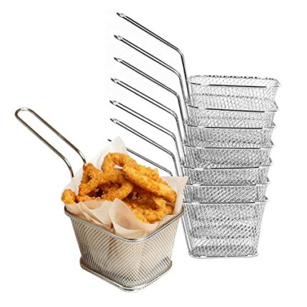 8 Pack Mini Chip Serving Frying Baskets with Handle, Stainless Steel French Fry Chef Chrome Fryer Basket Set for Cooking Gadgets, Chips, Onion Ri
