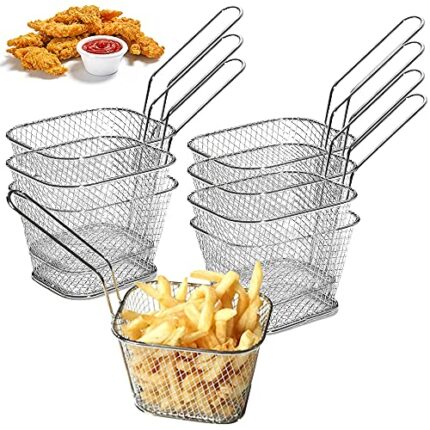 DURANTEY 8 PCS Chip Serving Frying Baskets Mini Chip Baskets Stainless Steel Chip Serving Basket Fried Baskets Serving Fry Baskets Food Presentat
