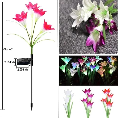 Amzxart Solar Lights Outdoor Garden, 4 Pack Garden Lights with 16 Bigger Lily Flowers, Multi-Color Changing LED Outdoor Solar Lights Waterproof f