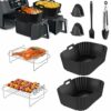 Yumuwind Air Fryer Accessories, Set of 8 for Ninja Dual Air Fryer AF300UK AF400UK & 7.6L-9.5L, Including Silicone Air Fryer Liner & Dual Air Frye