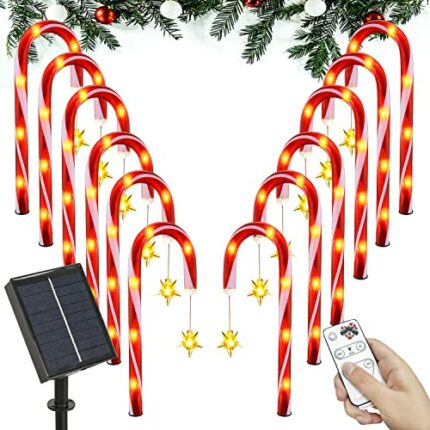 Solar Candy Cane Lights, Amzxart Solar Christmas Decorations Lights Outdoor 8 Modes Set of 12 Stake Festival Lights Pathway Markers String Light