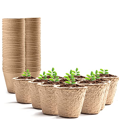 KEPLIN 96 Piece Round Biodegradable Organic Fibre Seedling Pots for Plant Cultivation Compostable Containers Easy to Transplant Ideal for Garden