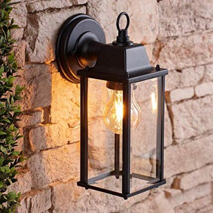 CGC Lighting Black Bevelled Glass Coach Lantern Wall Light Porch Indoor Outdoor Garden Decorative Lamp Fixture IP23