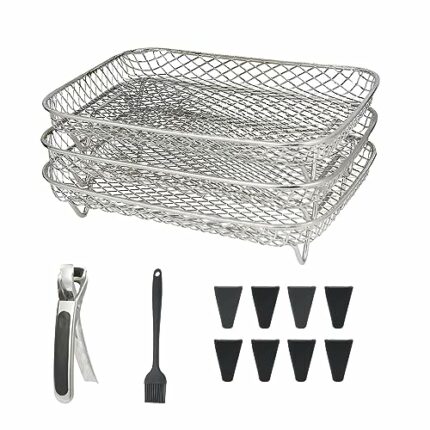 Rectangle Air Fryer Rack Set by Magla. Air Fryer Accessories for Ninja Dual Air Fryer AF300UK, AF400UK, DZ201, DZ401 etc. Including 8 Feet for Ex