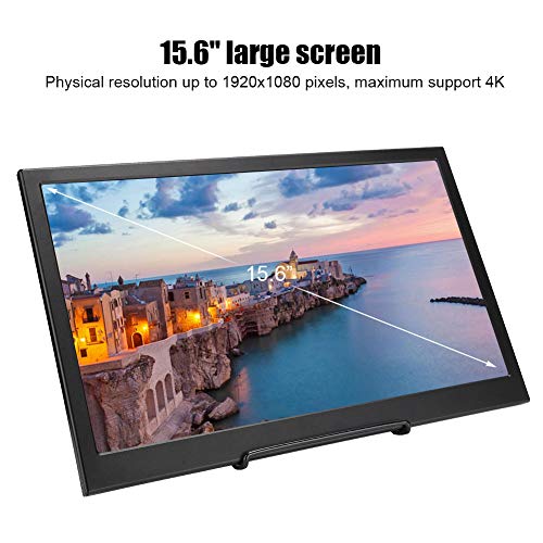 PUSOKEI 15.6in IPS Monitor, Portable Ultra-Thin 1080P Full HD Wide Viewing Screen,Double mini HDMI Input,Built-In 2x2W Speaker,Universal Display