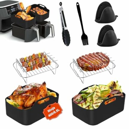 VRINO Air Fryer Accessories,Set of 8 for 【Ninja AF400UK 9.5L】 Tower T17088-8.8in Larger Size-Premium Silicone Air Fry Liners,ninja Dual Air Fryer