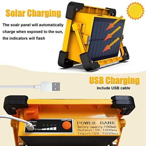 Solar Rechargeable LED Work Light, 80W Portable Camping Light & 11000mah Battery Power Bank, 4 Modes Floodlight USB Magnetic Light, IP65 Waterpro