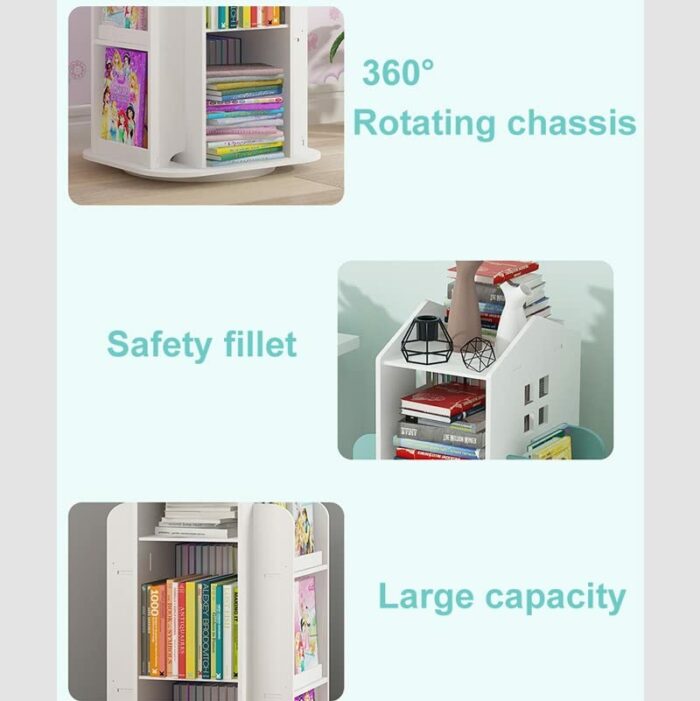 JYDQM Bookshelf 360° Rotating Cartoon Books Rack Floor Simple Book Shelf for Home Bookcases Furniture Book Rack