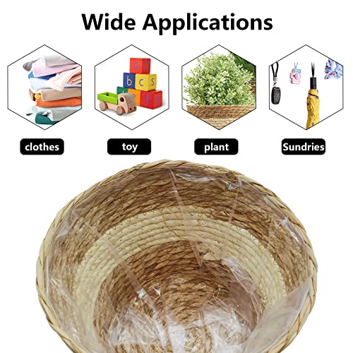 WAIZHIUA 3Pcs Woven Planter Basket with Liner, 3 Sizes Natural Seagrass Woven Plant Pots Flower Pots Baskets Plant Containers Storage Basket for