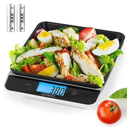 Duronic Digital Kitchen Scales KS100 BK, Black/White Design with 1.2L Bowl, 5kg Capacity, LCD Backlit Display, Add & Weigh Tare, 1g Precision, Me
