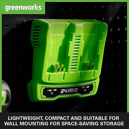 Greenworks 24V Dual Slot Charger. Universal 24V Battery Charger for Garden and Power Tools. Charges 4Ah Battery in 60 Mins. Original Greenworks C