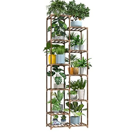 cfmour Plant Stand Indoor Outdoor, 60''/170cm Tall Wooden Plant Shelf 11 Tier Flower Stand Garden Shelves Display Rack Holder, Multiple Tiered Wo