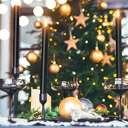 Flameless Black Taper Candles with 6H Timer,Flickering Battery Operated Window Candles,10 Inch Long 3D Flame Plastic Candles for candlesticks, Le