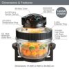 Quest 43850 Multi-Function Halogen Oven / Healthy Air Fryer / 17L Capacity with 5L Extender Ring / 60 Minute Timer / Self-Cleaning Function / 125