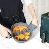Silicon Air fryer liner, gray round baking tray with spacer and gloves, reusable air fryer liners, Air fryers accessories.