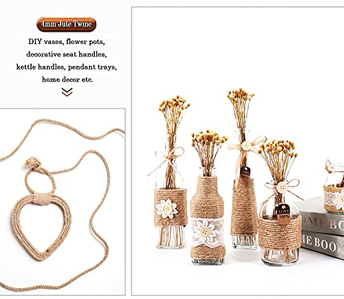 Jute Twine String 4mm Thick 100 Feet Heavy Duty Strong Hessian Jute Rope Natural Brown Garden Sisal Rope for Decoration Garden Crafts and Bundlin