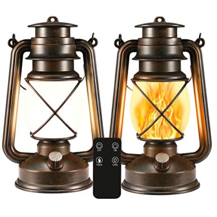 LED Vintage Lantern Flickering Flame, Decorations Indoor/Outdoor Lanterns with Remote Control, Battery Powered, Two Modes Lighting Decorative Lan