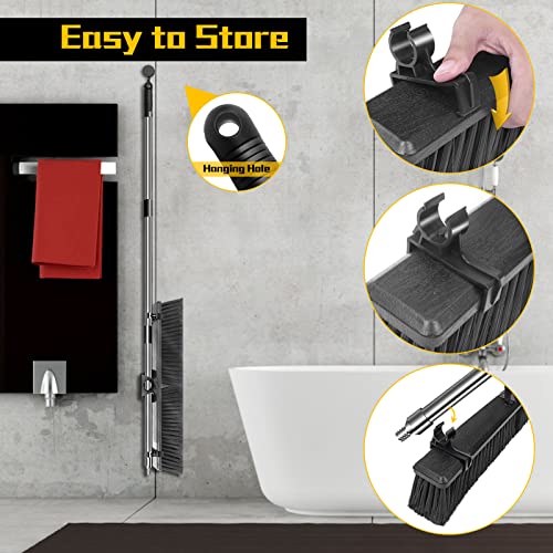 Midyb Yard Brush, 63cm Heavy Duty Garden Broom with 2 Brush Heads & 144cm Stainless Steel Handle, Outdoor Broom with Hard Bristles for Sweeping Y