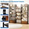HSSZXFR Triple Wide Bookshelf 5-Tier with 2 Drawers, Industrial Bookshelves Sturdy Wood and Metal, Bookcase Spacious for Display and Storage, Lar
