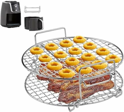 Air Fryer Rack,SHUOMAO 8inch 304 Stainless Steel Double-Layer Dehydrator Rack Grill Rack Air Fryer Accessories for Ninja,Cosori,Tower,Phillips an