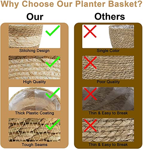 KAHEIGN 3Pcs Seagrass Planter Basket, 3 Size Woven Plant Pot Indoor Outdoor - Flower Pots Cover Storage Basket Plant Containers for Home Decor (B