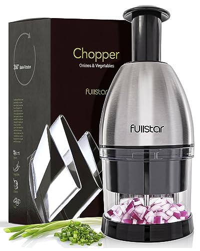 fullstar Onion Chopper Hand Chopper for Vegetables - Stainless Steel Nut Chopper Manual Hand Food Chopper Handheld Food Chopper Vegetable Chopper