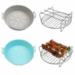 3Pcs Air Fryer Accessories, Air Fryer Liners, 7.8inch Reusable Silicone Air Fryer Liner with Stainless Steel Grilling Rack Double Basket Air Frye