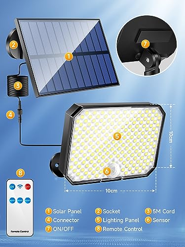 One Fire Solar Lights Outdoor Garden, 190LED 1500LM Solar Lights, 3 Modes & Remote Solar Security Lights Outdoor Motion Sensor, IP65 Garden Light