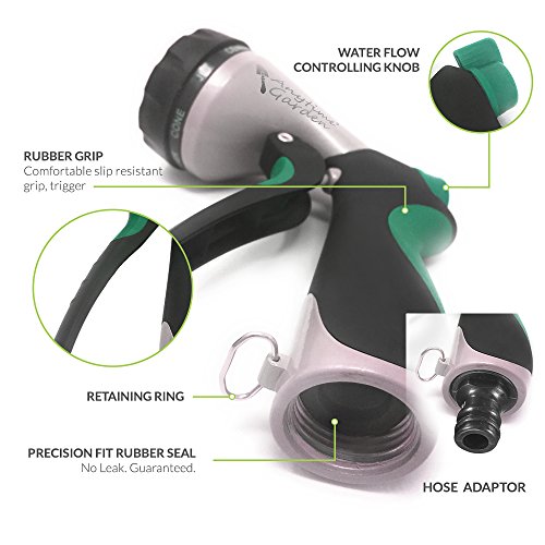NO Leak Garden Hose Nozzle Spray Gun Heavy Duty, Metal Water Sprayer for Powerful Watering and Misting - 8 Pattern Spraying for Cleaning, Car Was
