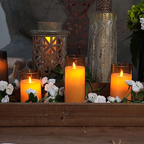 Homemory Flickering Flameless Candles, Battery Operated Acrylic LED Pillar Candles with Remote Control and Timer, Ivory White, Set of 3