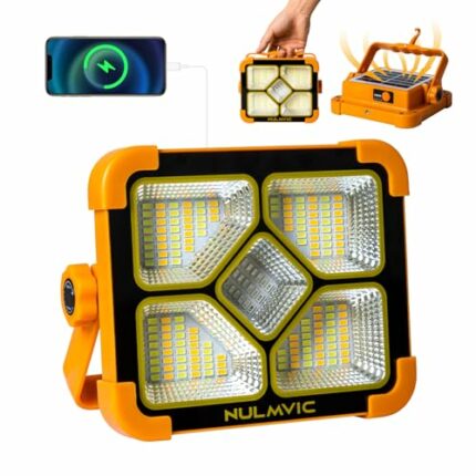LED Work Light Rechargeable, Solar Powered Waterproof Work Light with Stand, 4 Lighting Modes Portable Led Lights for Car Repairing,Outdoor Campi