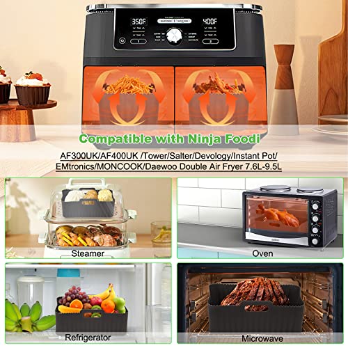 Silicone Air Fryer Liner, 7PCS Air Fryer Accessories for Ninja Dual AF400UK &Tower T17088&AF300UK, 8.46inch Reusable Air Fryer Liners & Gloves &