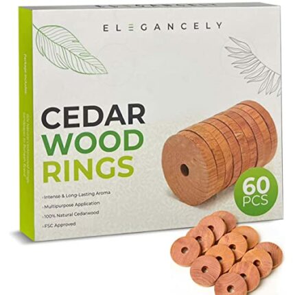 60 Pack Cedarwood Moth Repellent for Wardrobes, 100% Natural Anti Moth 4.5cm Cedar Rings - Substitute to Moth Balls and Humane Moth Killer - Sand