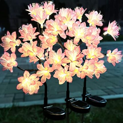 Solar Lights Garden Ornaments Outdoor Flower, 3 Pack 36 LED Garden Lights with Powered Waterproof IP65, 2 Modes Peach Blossom Landscape Lighting