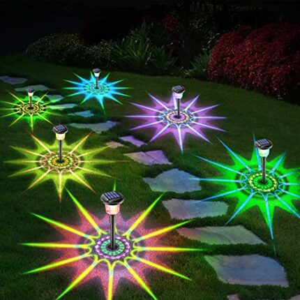 Solar Garden Lights, 8 Pack Glass Solar Lights Outdoor Garden with Dynamic Color Changing+Warm White Modes, IP67 Waterproof Auto On/Off Landscape
