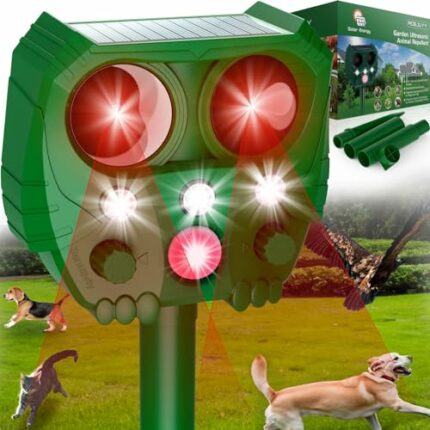 Cat Repellent Garden, Ultrasonic Cat Scarers for Gardens with Solar Powered, Waterproof and PIR Motion Sensor, Cat Deterants for Garden, Fox Repe
