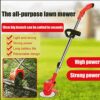 12V Power Grass Trimmer with Battery Powered Lawn Edger, Adjustable Handle and Height Electric Weed Eater Mower for Yard and Garden (Red)